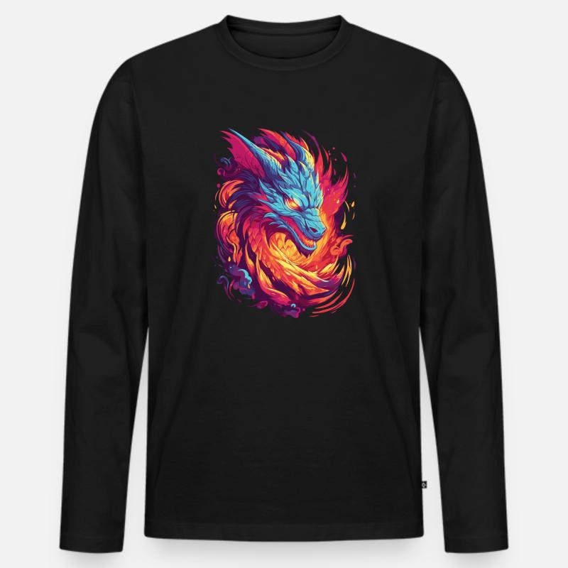 Feuerdrache - Männer Premium Bio Langarmshirt - Schwarz