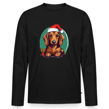 Dackel Weihnachten - Männer Premium Bio Langarmshirt - Schwarz - Vorne - Nico (187cm)