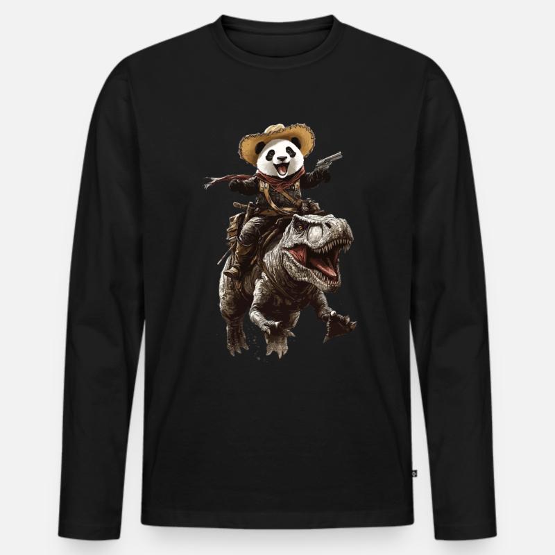 Panda - Männer Premium Bio Langarmshirt - Schwarz