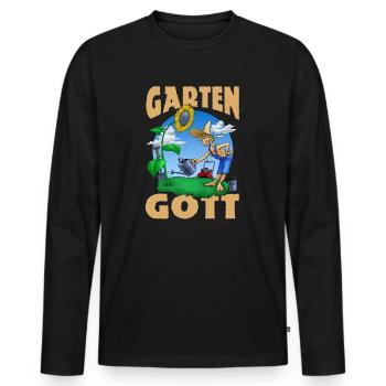 Das TShirt für den Gartengott in Farbe - RAHMENLOS - Männer Premium Bio Langarmshirt - Schwarz - Vorne - Nico (187cm)