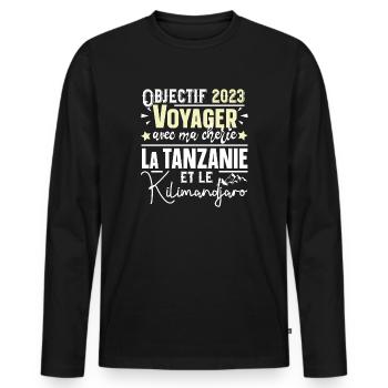 Tanzanie Kilimandjaro Homme Cadeau Couple Mug - T-shirt manches longues Premium bio Homme - noir - Devant - Nico (187cm)