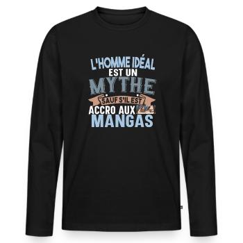 Manga Japon Japonais Cadeau Kawaii Humour Mangaka - T-shirt manches longues Premium bio Homme - noir - Devant - Nico (187cm)