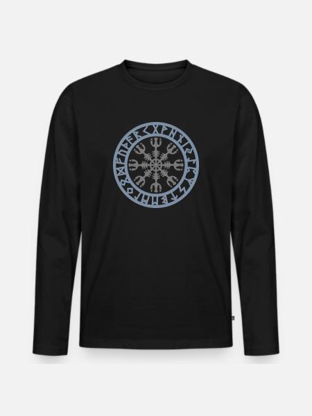 Keltisches Symbol, Aegishjalmur, Runen, Schutz - Männer Premium Bio Langarmshirt - Schwarz