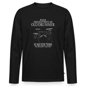 Never Underestimate An Old Drummer - Männer Premium Bio Langarmshirt - Schwarz - Vorne - Nico (187cm)