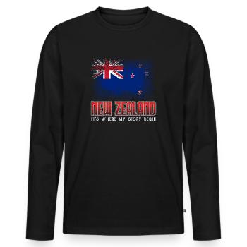 Neuseeland - Männer Premium Bio Langarmshirt - Schwarz - Vorne - Nico (187cm)