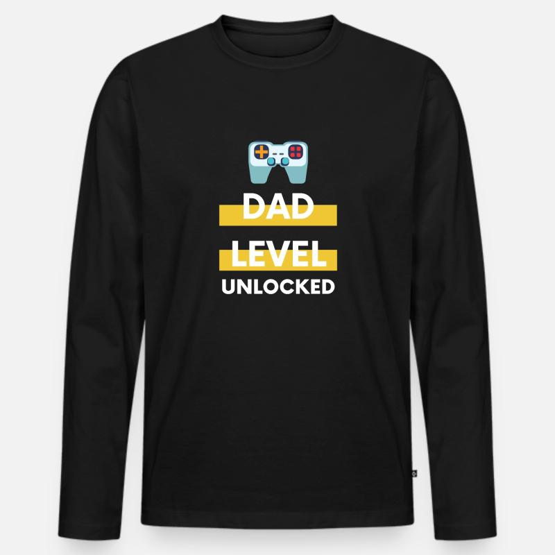 Dad Level Unlocked - Männer Premium Bio Langarmshirt - Schwarz