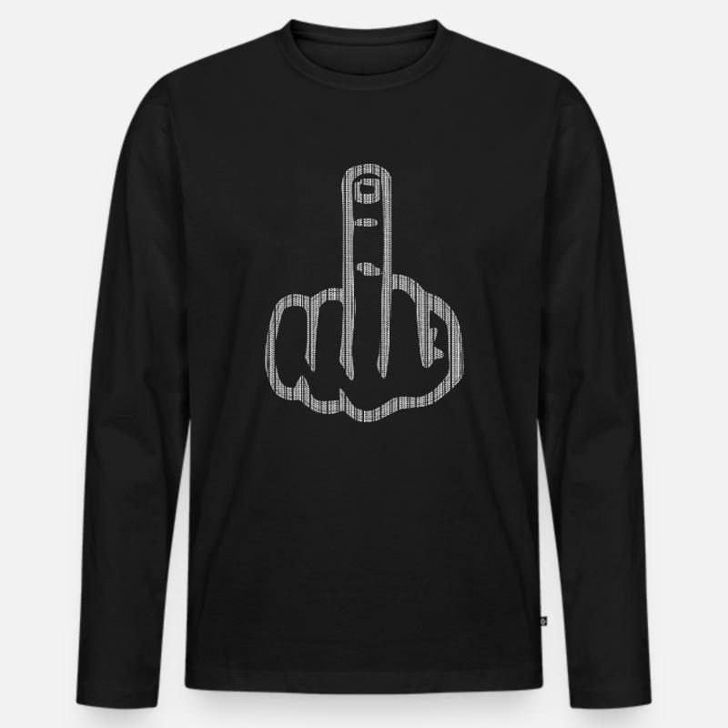 Hintergrund Text: " Fick dich " Stinkefinger - Männer Premium Bio Langarmshirt - Schwarz