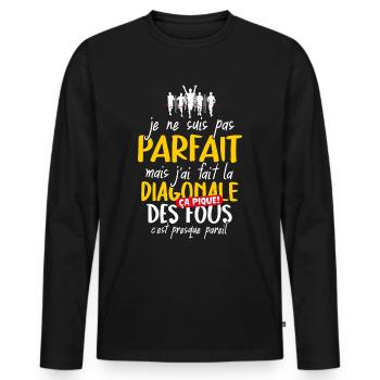 Diagonale des fous Ultra trail course à pied - T-shirt manches longues Premium bio Homme - noir - Devant - Nico (187cm)