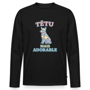 Têtu mais adorable – Chien géométrique pastel - T-shirt manches longues Premium bio Homme - noir - Devant - Nico (187cm)
