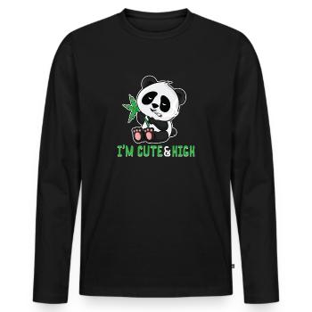 Panda Cannabis High Bloke pour les fans de Panda Bear - T-shirt manches longues Premium bio Homme - noir - Devant - Nico (187cm)