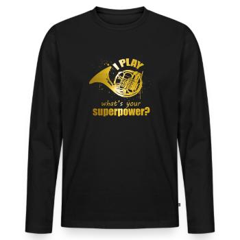 Horn Superpower Design für Waldhorn-Spieler - Männer Premium Bio Langarmshirt - Schwarz - Vorne - Nico (187cm)