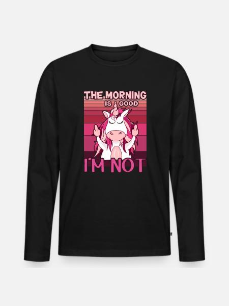 Böses Einhorn zeigt Mittelfinger. Morgenmuffel - Männer Premium Bio Langarmshirt - Schwarz