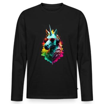Einhorn Pony cool: Neon Party Sommer - Männer Premium Bio Langarmshirt - Schwarz - Vorne - Nico (187cm)