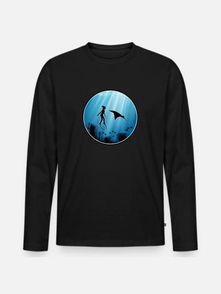 Freitaucher und Mantarochen - Männer Premium Bio Langarmshirt - Schwarz