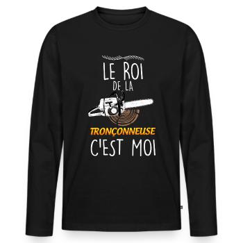 Tronçonneuse cadeau humour fôret - T-shirt manches longues Premium bio Homme - noir - Devant - Nico (187cm)
