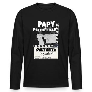 Papy et petite-fille Aventure Cadeau Naissance - T-shirt manches longues Premium bio Homme - noir - Devant - Nico (187cm)