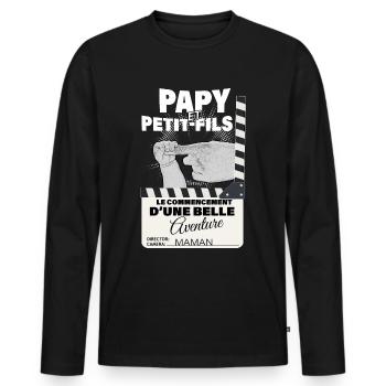 Papy et fils Belle Aventure Cadeau Naissance - T-shirt manches longues Premium bio Homme - noir - Devant - Nico (187cm)