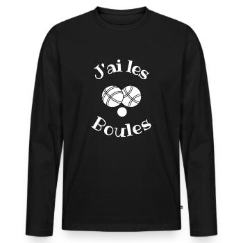 J'ai les boules citation pétanque humour petanque - T-shirt manches longues Premium bio Homme - noir - Devant - Nico (187cm)