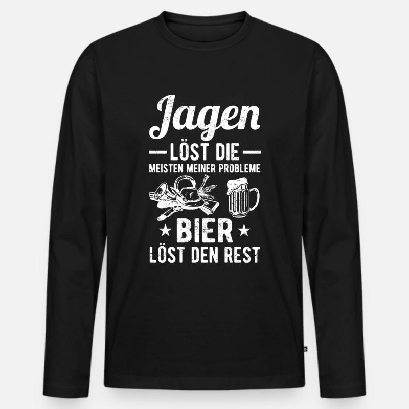 Jagen und Bier Jäger - Männer Premium Bio Langarmshirt - Schwarz