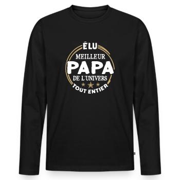 Élu meilleur papa de l'univers fête des pères - T-shirt manches longues Premium bio Homme - noir - Devant - Nico (187cm)