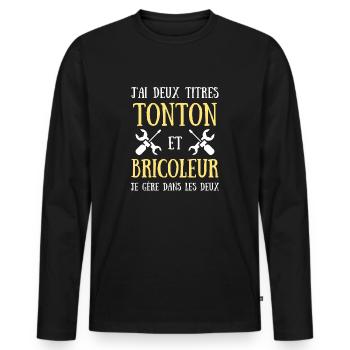 tonton bricoleur humour bricolage homme cadeau - T-shirt manches longues Premium bio Homme - noir - Devant - Nico (187cm)