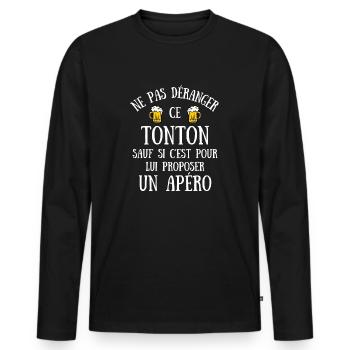 tonton apéro humour oncle idée cadeau personnalisé - T-shirt manches longues Premium bio Homme - noir - Devant - Nico (187cm)