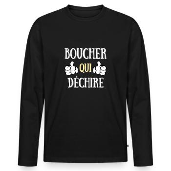 boucher qui déchire homme humour boucherie cadeau - T-shirt manches longues Premium bio Homme - noir - Devant - Nico (187cm)