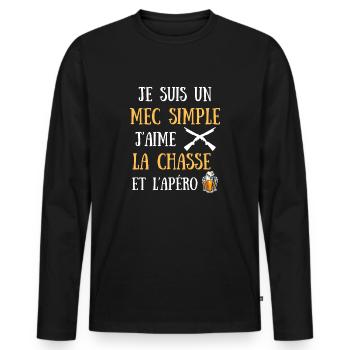 chasse apéro homme humour chasseur sanglier cadeau - T-shirt manches longues Premium bio Homme - noir - Devant - Nico (187cm)