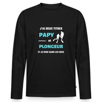 papy plongée sous marine homme humour plongeur - T-shirt manches longues Premium bio Homme - noir - Devant - Nico (187cm)