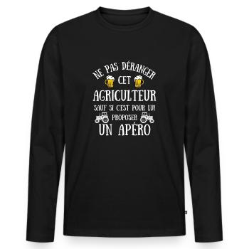 Agriculteur Homme Humour Agricole Tracteur Apéro - T-shirt manches longues Premium bio Homme - noir - Devant - Nico (187cm)