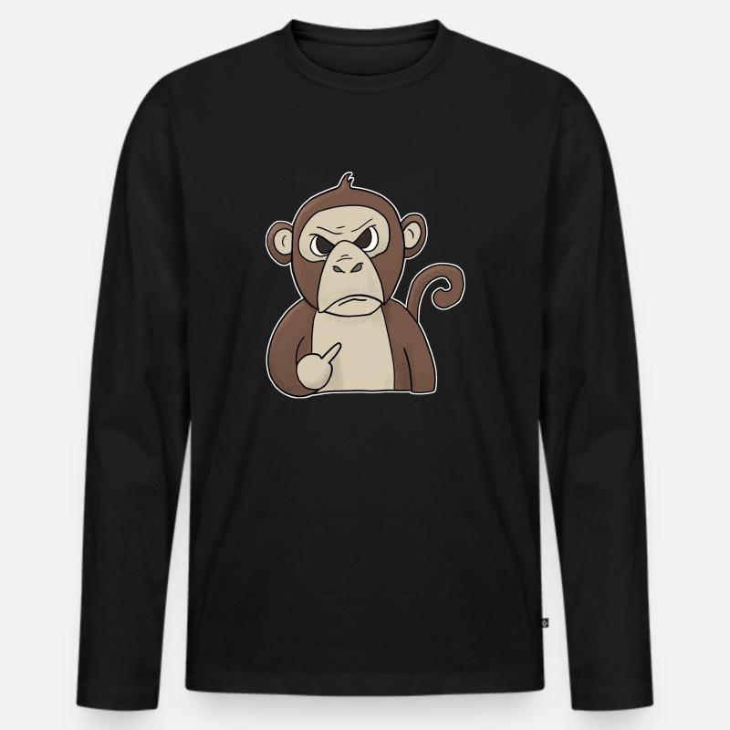 Mürrischer Affe hält Mittelfinger - Männer Premium Bio Langarmshirt - Schwarz