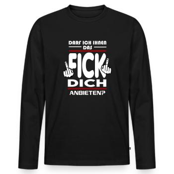Darf ich ihnen das Fick Dich anbieten - Männer Premium Bio Langarmshirt - Schwarz - Vorne - Nico (187cm)
