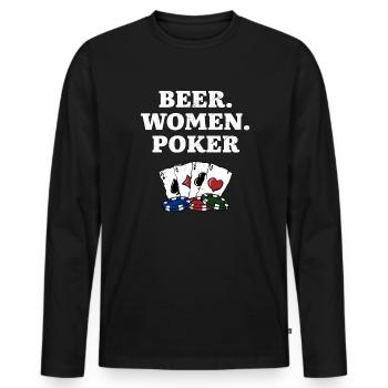 Bière Femmes Poker Casino Gambler Parieur Parieur - T-shirt manches longues Premium bio Homme - noir - Devant - Nico (187cm)