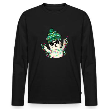 Christmas - Merry Catmas! - Men's Premium Organic Long Sleeve Shirt - black - Front - Nico (187cm)