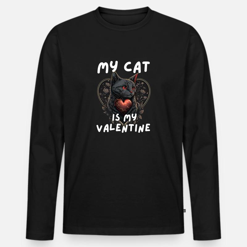 Valentinstag-Katze - Männer Premium Bio Langarmshirt - Schwarz