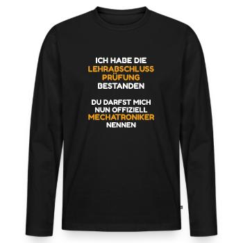 Mechatroniker Ausbildung Prüfung bestanden / LAP - Männer Premium Bio Langarmshirt - Schwarz - Vorne - Nico (187cm)