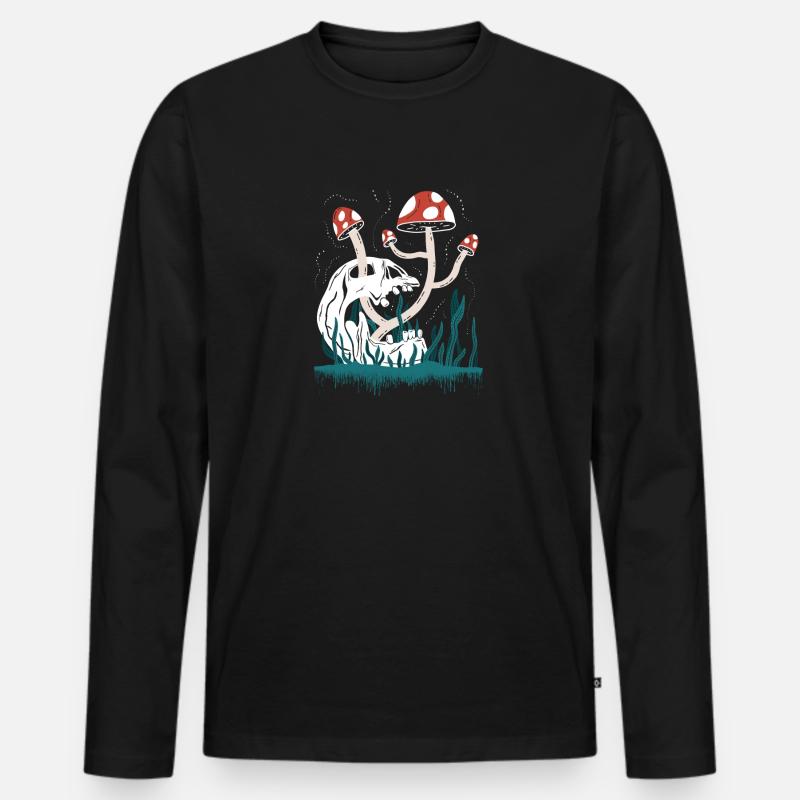 Totenkopf und Pilze - Männer Premium Bio Langarmshirt - Schwarz