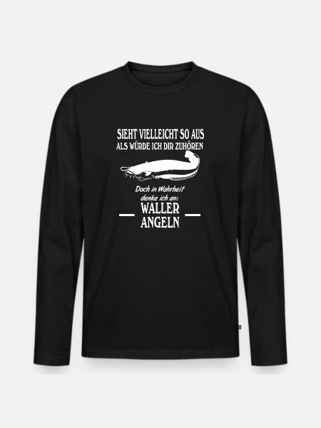 Ich denke an Waller angeln Wels Wallerangeln - Männer Premium Bio Langarmshirt - Schwarz