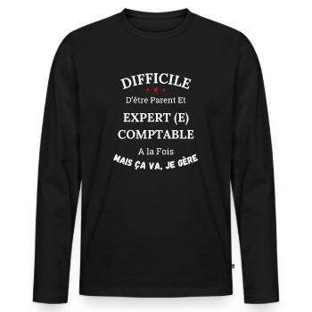 Difficile d'être parent et expert comptable - T-shirt manches longues Premium bio Homme - noir - Devant - Nico (187cm)