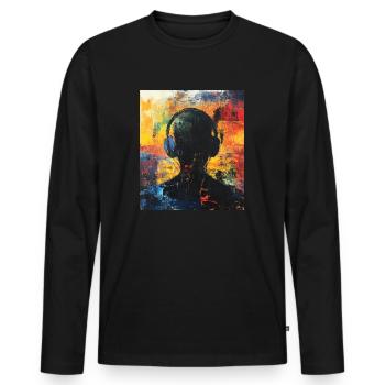 Abstrakte Silhouette mit Kopfhörern - Männer Premium Bio Langarmshirt - Schwarz - Vorne - Nico (187cm)