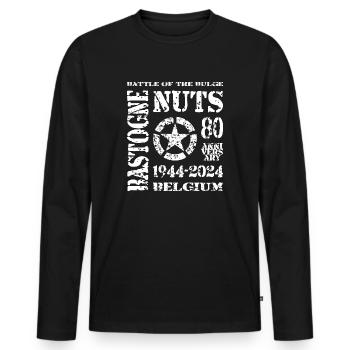 AVM Bastogne NUTS 80th Anniversary 1944 2024 White - Men's Premium Organic Long Sleeve Shirt - black - Front - Nico (187cm)