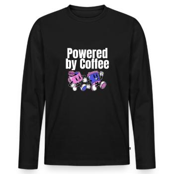 Powered by Coffee - Männer Premium Bio Langarmshirt - Schwarz - Vorne - Nico (187cm)