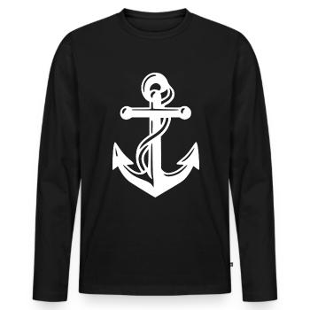 Ancre de navire en blanc avec corde Sea Lake Ocean - T-shirt manches longues Premium bio Homme - noir - Devant - Nico (187cm)