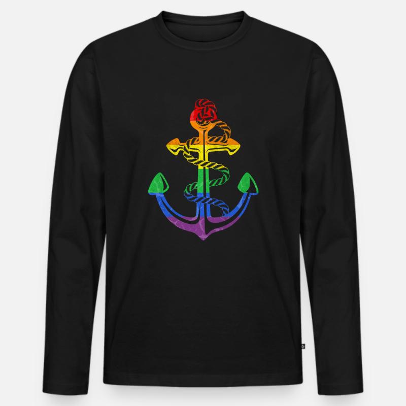 Regenbogen Anker LGBT Flagge - Männer Premium Bio Langarmshirt - Schwarz