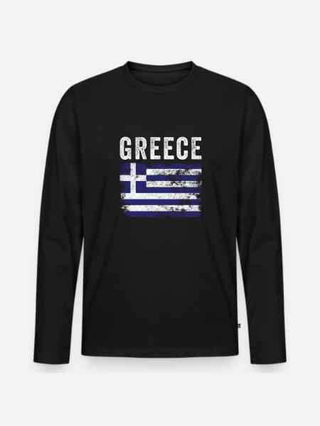 Greece Flag Distressed - Greek Flag - Men's Premium Organic Long Sleeve Shirt - black