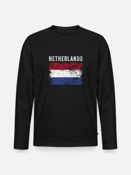 Netherlands Flag Distressed - Dutch Flag - Men's Premium Organic Long Sleeve Shirt - black