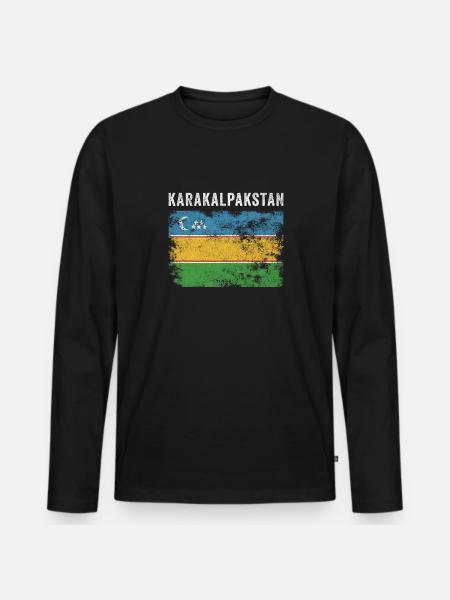 Karakalpakstan Flag Distressed - Men's Premium Organic Long Sleeve Shirt - black