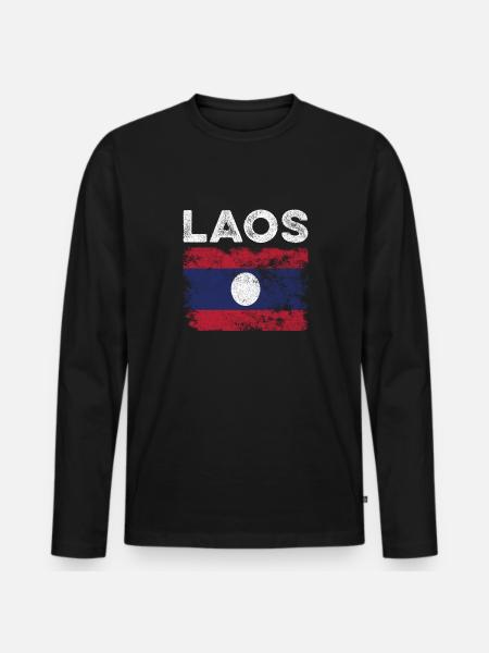 Laos Flag Distressed - Lao Flag - Men's Premium Organic Long Sleeve Shirt - black