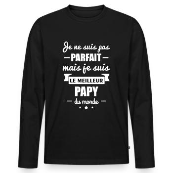 pas parfait meilleur papy du monde,cadeau papi - T-shirt manches longues Premium bio Homme - noir - Devant - Nico (187cm)