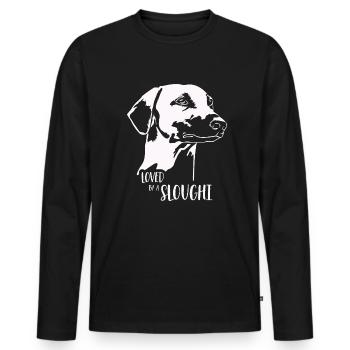 Loved by a SLOUGHI dog saying Greyhound Wilsigns - Men's Premium Organic Long Sleeve Shirt - black - Front - Nico (187cm)